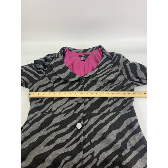 BOGO Sandro Jacket Black Gray Zebra Striped Button Collared Belted Scoop Women L - Picture 11 of 12